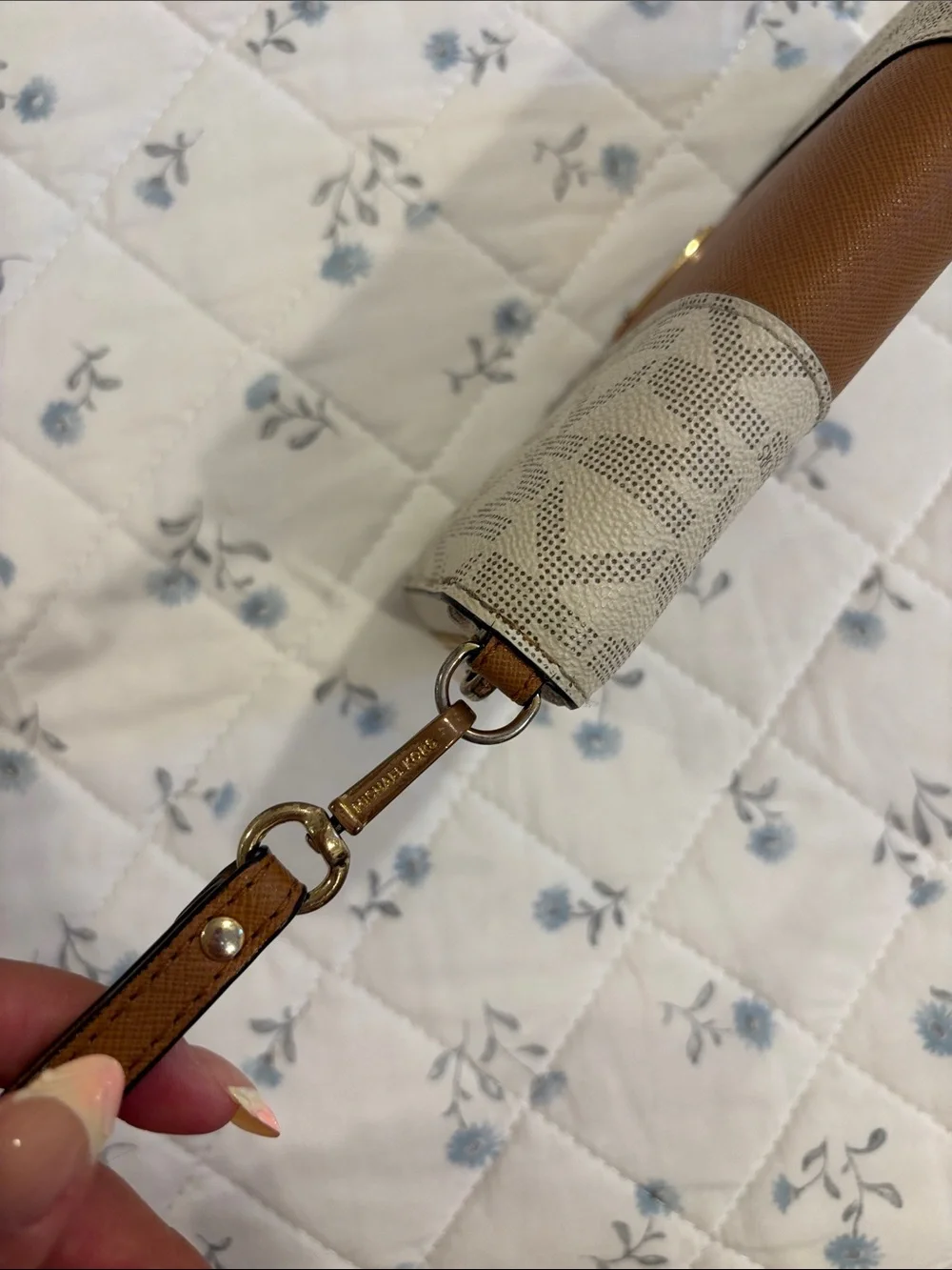 Michael Kors Cream and Brown Logo Wristlet Phone Wallet